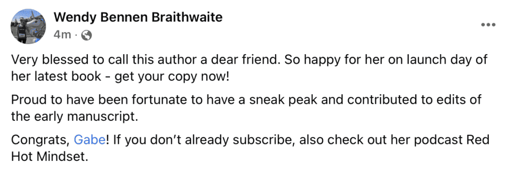 Screenshot of a Facebook share from Wendy about Victory Run